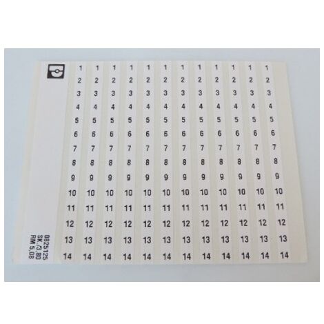 Carte de repérage autocollante 12 rubans jusqu'à 25 pôles (sachet de 10) pas 5,08mm 3 caractères par pôle PHOENIX CONTACT