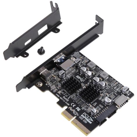 Carte d'extension PCI-E vers USB 3.2 Gen 2 avec 2 ports Type C et connecteur frontal Type E 19 broches