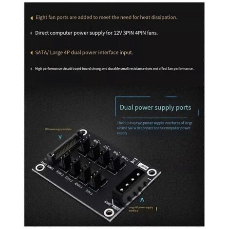 Carte d'extension universelle 12V pour ventilateurs de boîtier d'ordinateur, hub à 8 ports