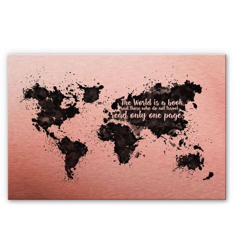 Carte du monde en métal cuivre noir Encre décoration murale world map Shabby Chic Déco 120x75 cm - rose