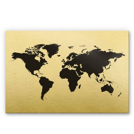 Carte du monde en métal noir or décoration murale world map Retro Aluminium Déco voyage 100x70 cm - or