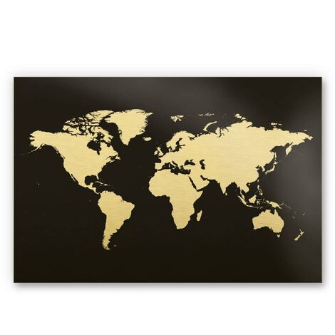 Carte du monde en métal noir or décoration murale world map Steampunk industriel Déco 120x75 cm - or