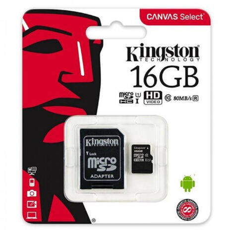 Carte Mémoire Kingston Micro Sd 16 Go Classe 10 Micro Sd 80 Mo/s Canvas 16 Go