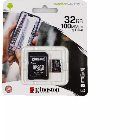 Carte micro-SD KINGSTON CANVAS Select™ Plus avec adaptateur - UHS-I Classe 10 / Spéciale FHD 100MB / SDCS2 / 32GB
