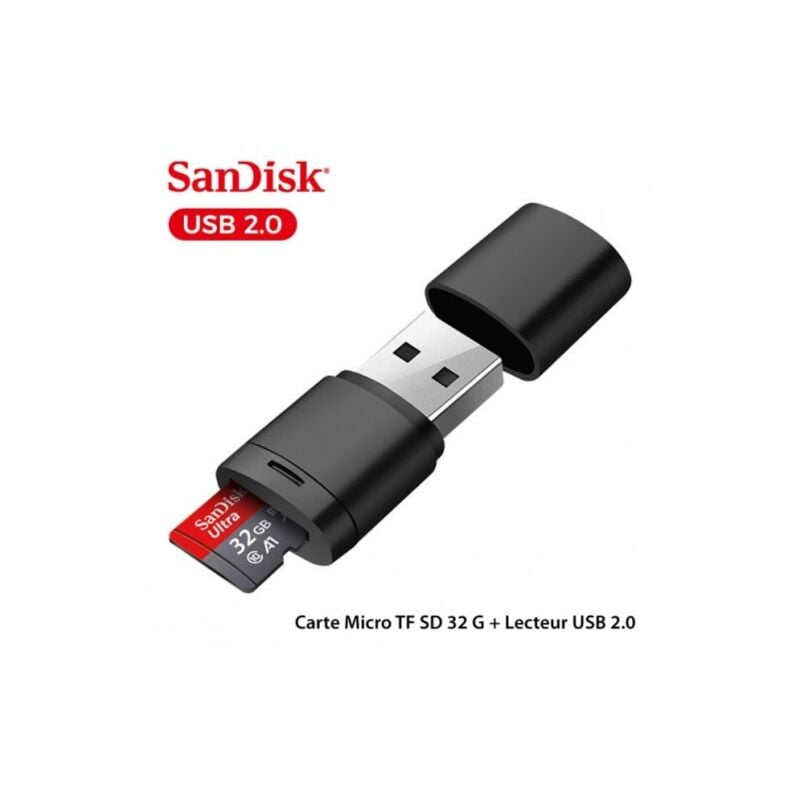 ME - Carte Micro tf sd classe 10 SanDisk 32 g + Lecteur usb 2.0 - originale, carte mémoire pour Smartphone Tablette Caméra Surveillance
