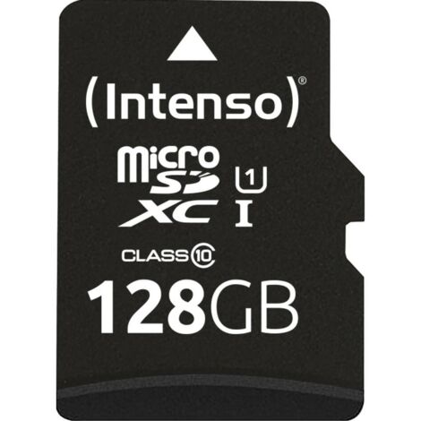 Carte microSD 3424491 128 Go – Vitesse de transfert jusqu'à 90 Mo/s – Classe 10 UHS-I – Étanche et résistant aux chocs – Intenso