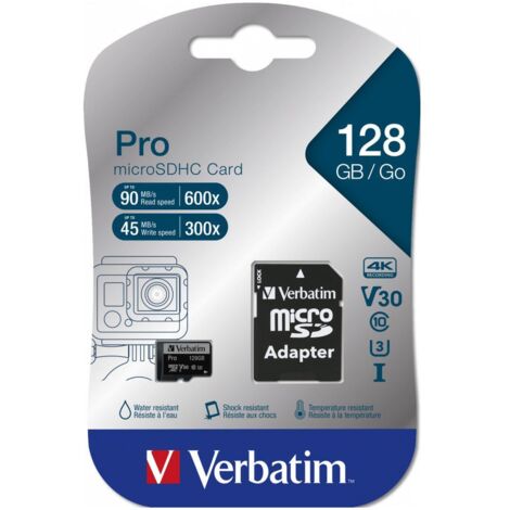 Carte MicroSD VERBATIM Pro, U3, 4K, 128 Go