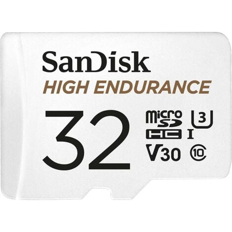 Carte microSDHC SanDisk High Endurance Monitoring 32 GB Class 10, UHS-I, UHS-Class 3, v30 Video Speed Class avec adapta