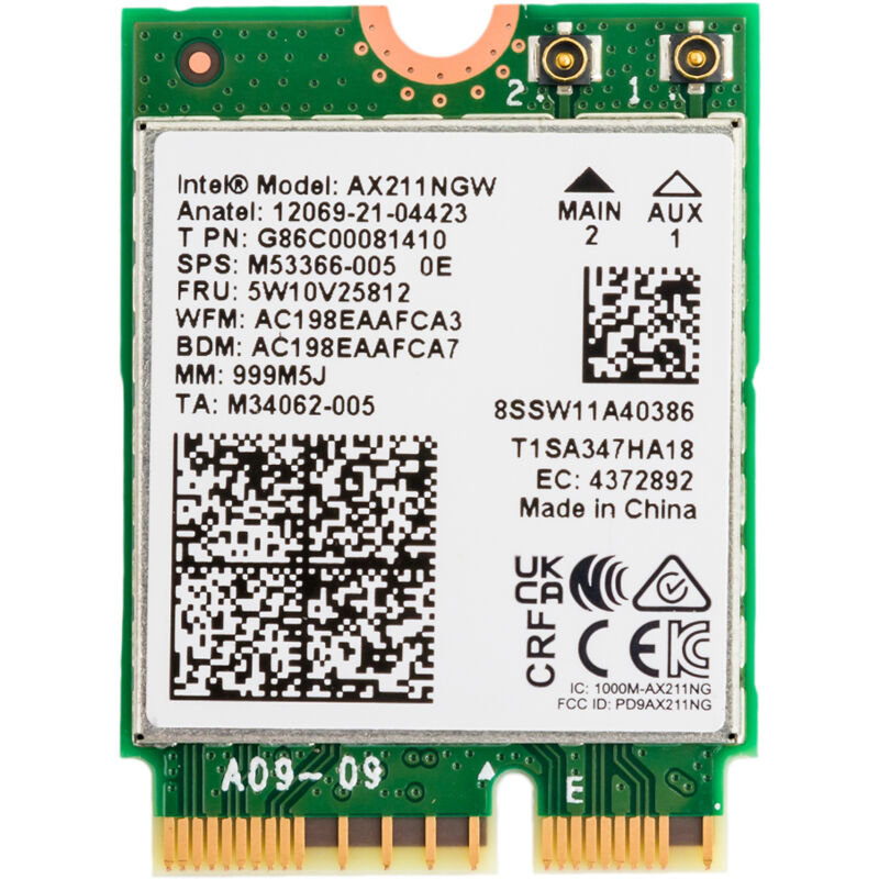 Carte réseau double bande Intel WiFi 6e BT AX211