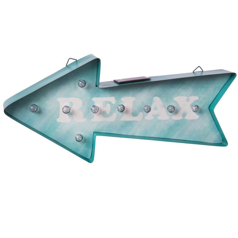 

Cartel de exterior Relax solar con luz de flecha de metal verde de 19x41 cm