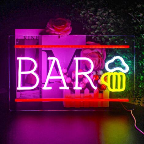 Cartel de neón de cerveza BAR Letra de neón USB Amarillo Rosa LED Luces de neón decorativo de la pared para la fiesta del bar Restaurante Festival Celebración Decoración Signo del partido