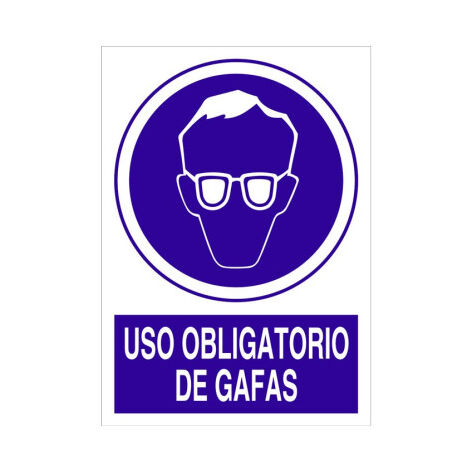 Cartel de obligación que indica Uso obligatorio de gafas Pegatina Adhesiva 148X105