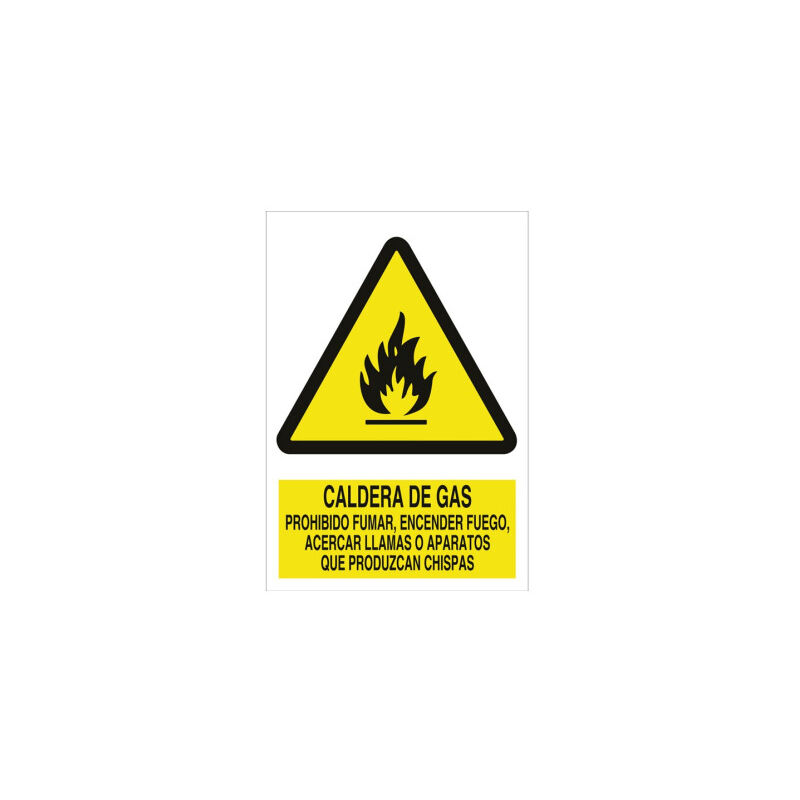 

Señal advertencia pictorama y texto - Caldera de gas | Adhesivo - 148x105 mm