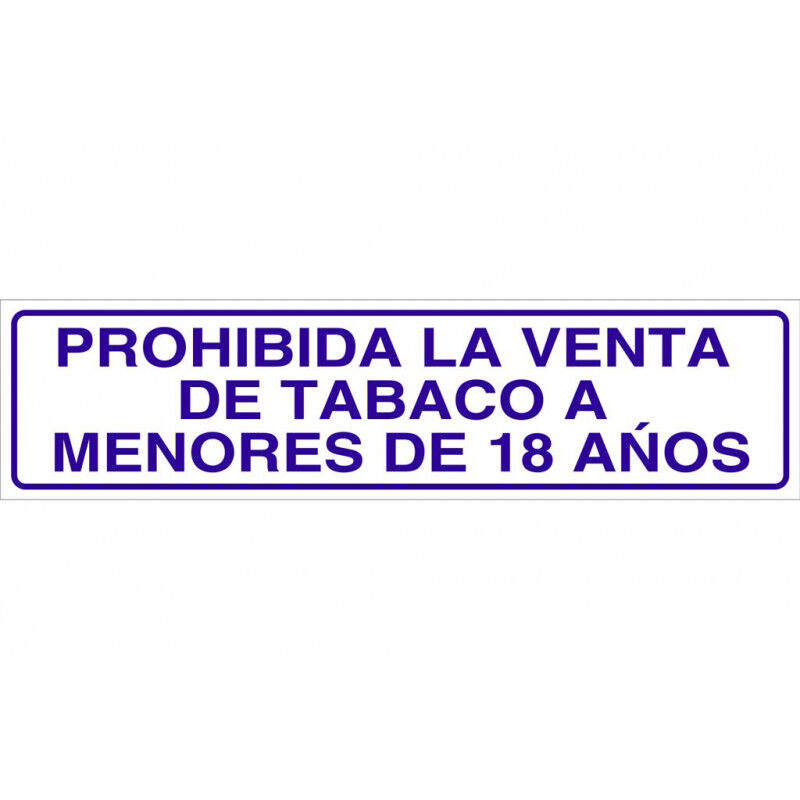 

Señal informativa solo texto - Prohibida la venta de tabaco 18 años | 175x45 mm