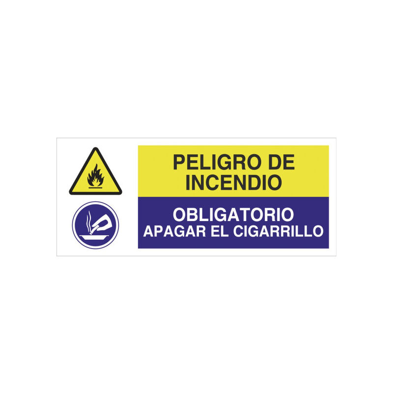 

Señal combinada ATENCIÓN PELIGRO INCENDIO - APAGAR EL CIGARRILLO | 507X210 mm