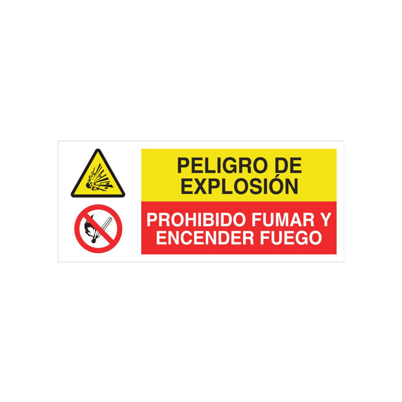

Señal combinada ATENCIÓN PELIGRO EXPLOSIÓN - PROHIBIDO ENCENDER FUEGO | 717X297 mm
