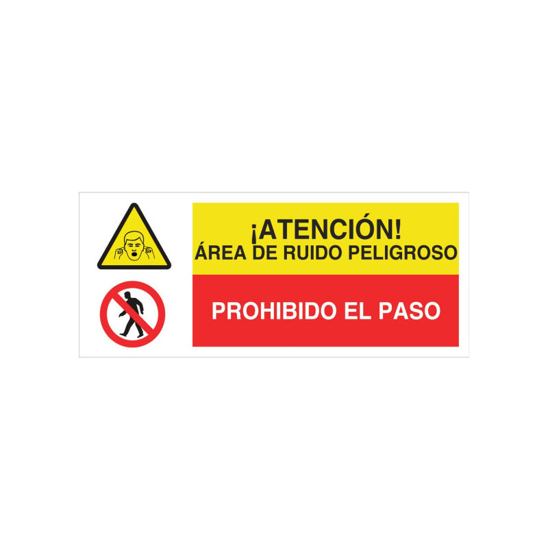 

Señal combinada ATENCIÓN RUIDO PELIGROSO - PROHIBIDO EL PASO | 717X297 mm