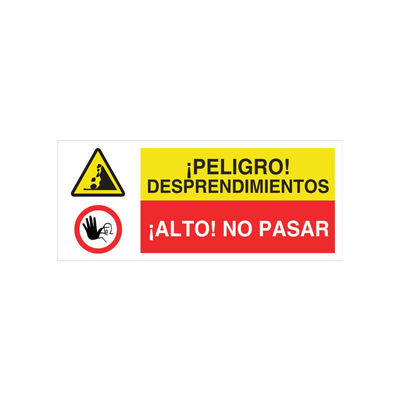 

Señal combinada PELIGRO DESPRENDIMIENTOS - ALTO NO PASAR | 717X297 mm
