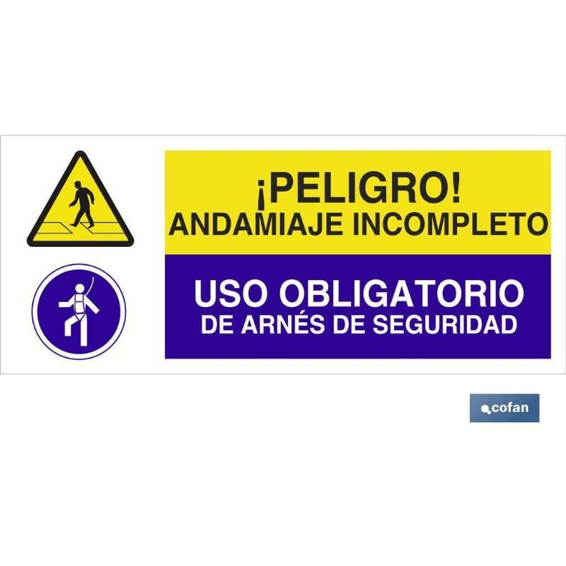 

PLIMPO señal poliestireno 1,5mm 507x210 combinada peligro/obligación