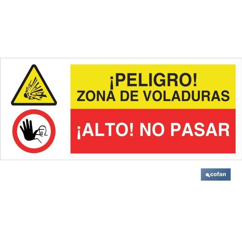 

PLIMPO señal poliestireno 1,5mm 507x210 combinada peligro/prohibición