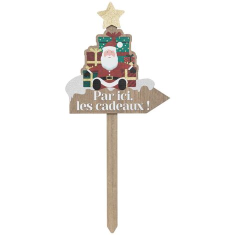 Cartel de Papá Noel de madera con regalos 60cm - Feeric lights & christmas
