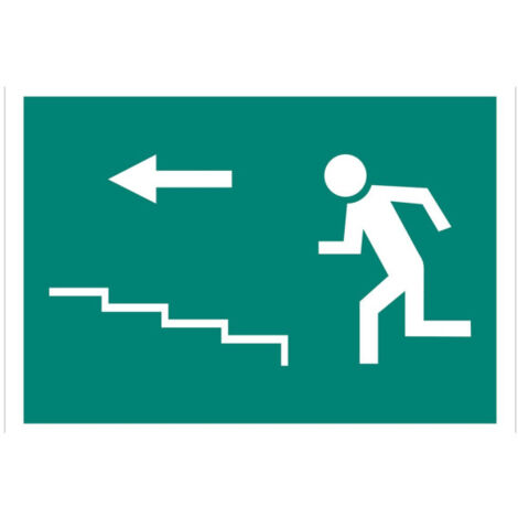 Cartel fotoluminiscente Salida subiendo la escalera izquierda                                                   Señal PVC luminiscente       210X148