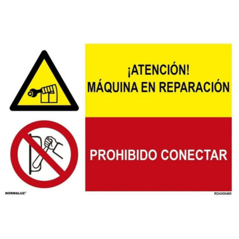 Cartel industrial Atención maquina en reparación Prohibido conectar (2 señales en 1) SEKURECO                 Adhesivo vinilo