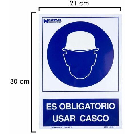 Cartel Obligatorio Usar Casco 30x21 cm.