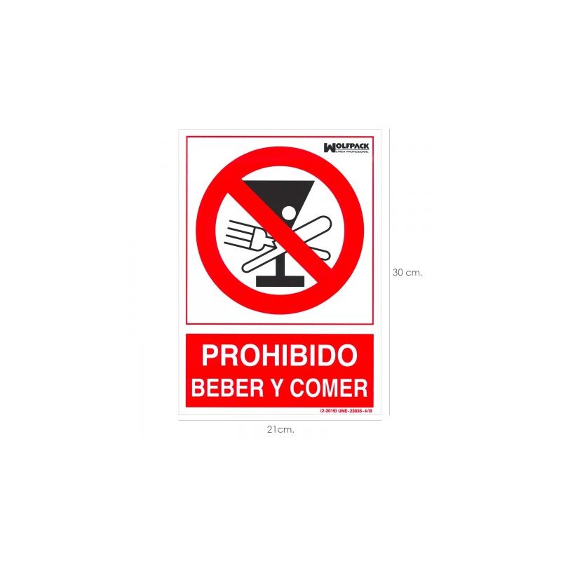 

Cartel prohibido beber y comer 30x21cm.
