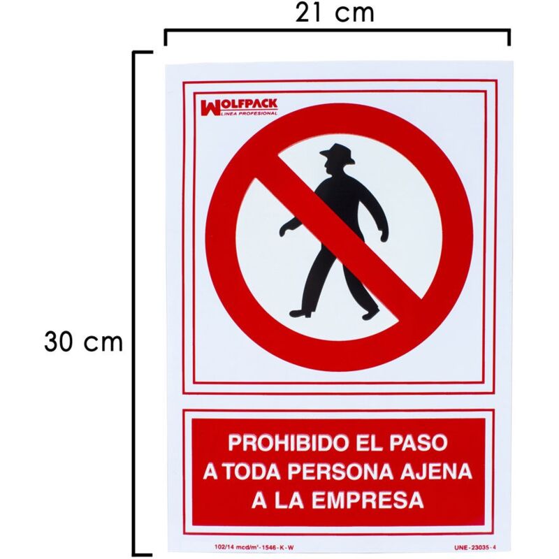 

Cartel prohibido el paso persona ajena empresa 30x21 cm.