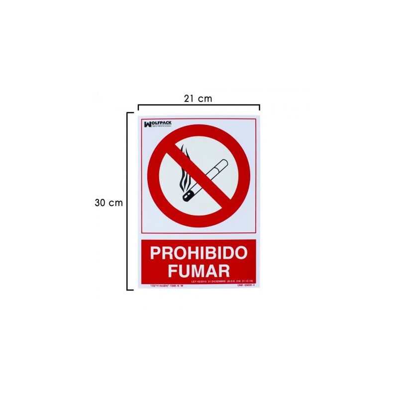 

Cartel prohibido fumar 30x21 cm.