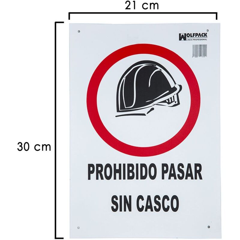 

Cartel prohibido pasar sin casco 30x21 cm.