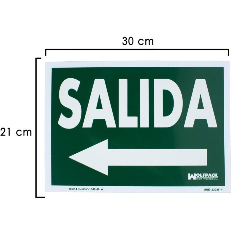 

Cartel / señal fluorescente salida a izquierda 21x30 cm.