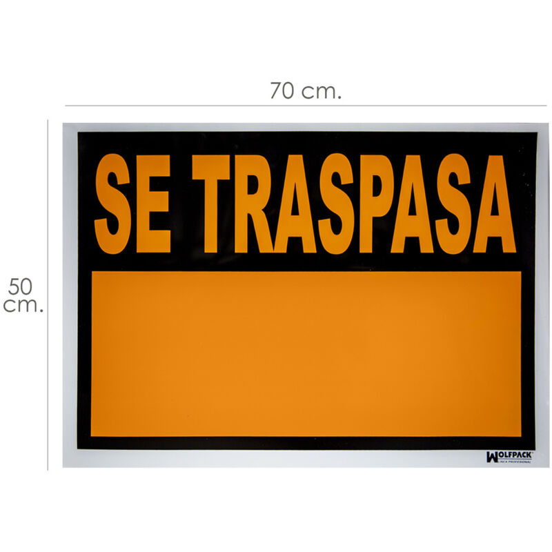 Linea profesional cartel se traspasa 70 x 50 cm. , Cartel se traspasa - Medida: 70x50 cm.- Realziado en plastico.- Alta visibilidad.- Articulo tam