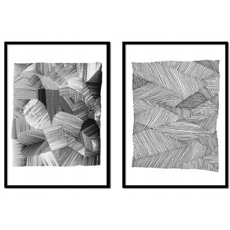 CARTELES DE PINTURA EN MARCO 33x43cm Díptico Conjunto de 2 cuadros Abstracto Gris P2029