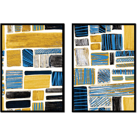 CARTELES DE PINTURA EN MARCO 53x73cm Díptico Conjunto de 2 cuadros Abstracción P2071