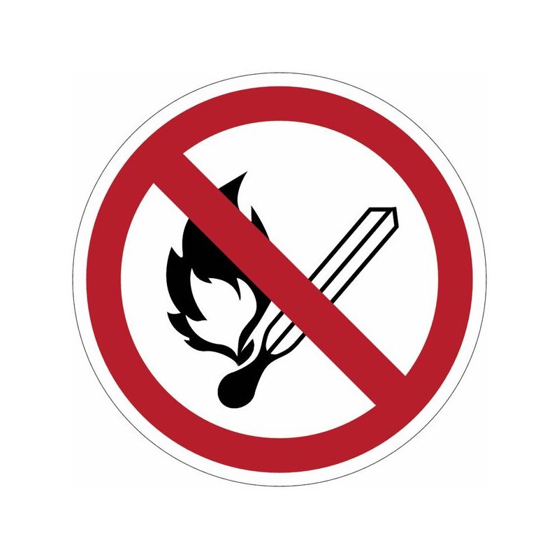 Cartelli di divieto ISO 7010 'Vietato fumare e usare fiamme libere' - P003 Misura - 100mm x 100mm, Quantità - 10 pezzi
