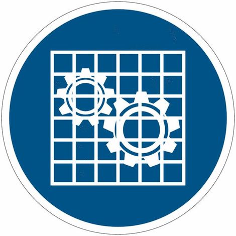 Cartelli di obbligo ISO 7010 "Verificare l'efficienza della protezione" M027 - Numero Pezzi: 50 pezzi - Misura: 100mm x 100mm