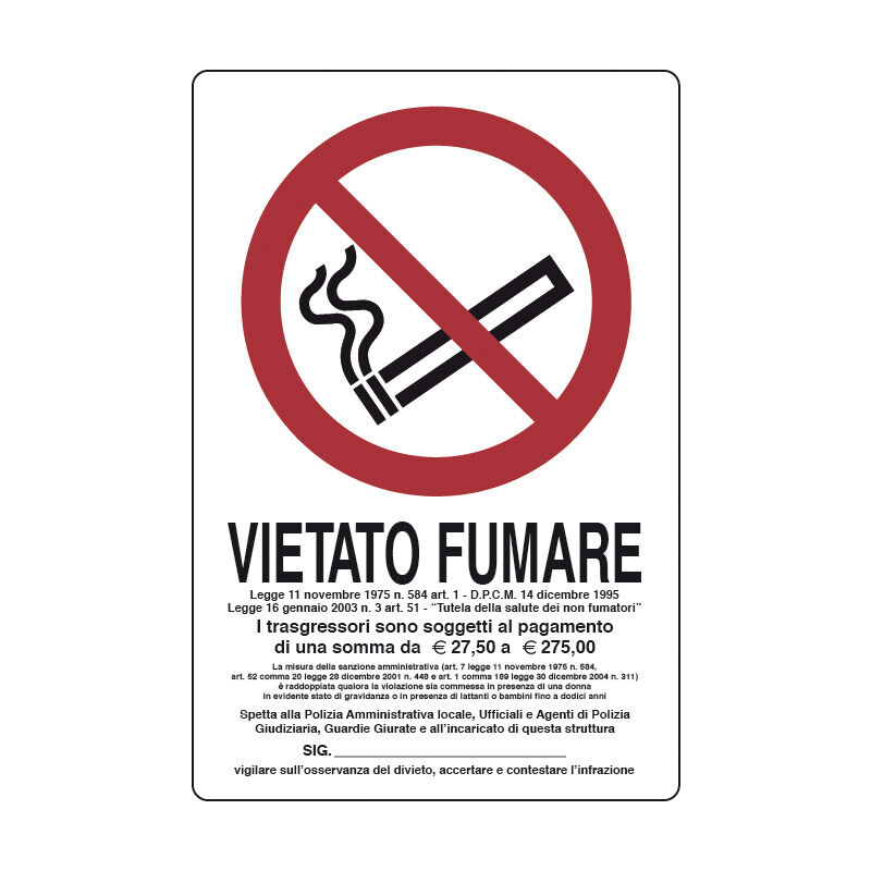 Image of Targa segnal.vietato fumare l.311/1 300x200