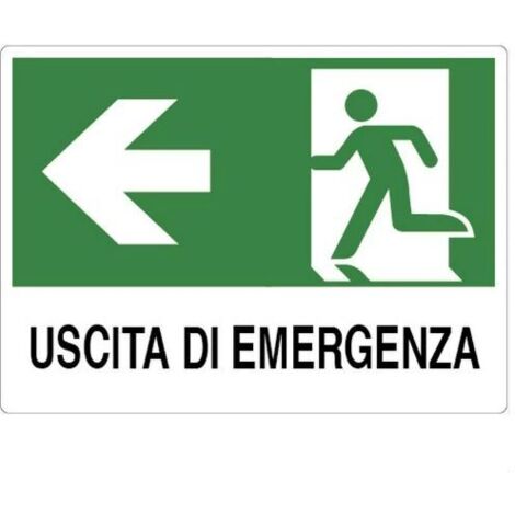 Cartello segnaletico uscita emergenza a sinistra 20x30 cm – In plastica resistente – Visibilità alta – Per uso interno ed esterno