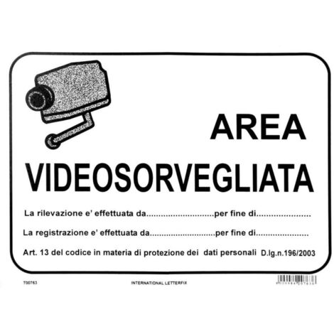 Cartello Area Videosorvegliata 25x45 cm in Polipropilene