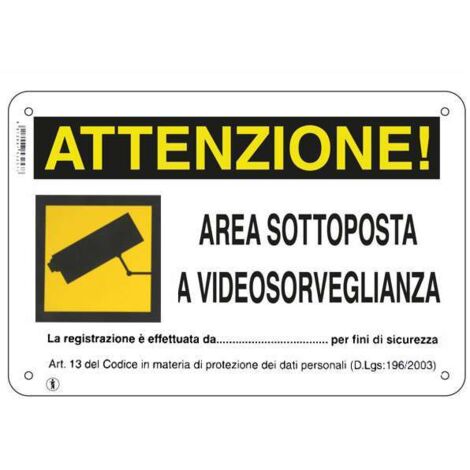 Cartello Area Videosorvegliata 30X 20 Plastica