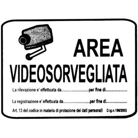 Cartello Area Videosorvegliata in polipropilene 20x30 cm