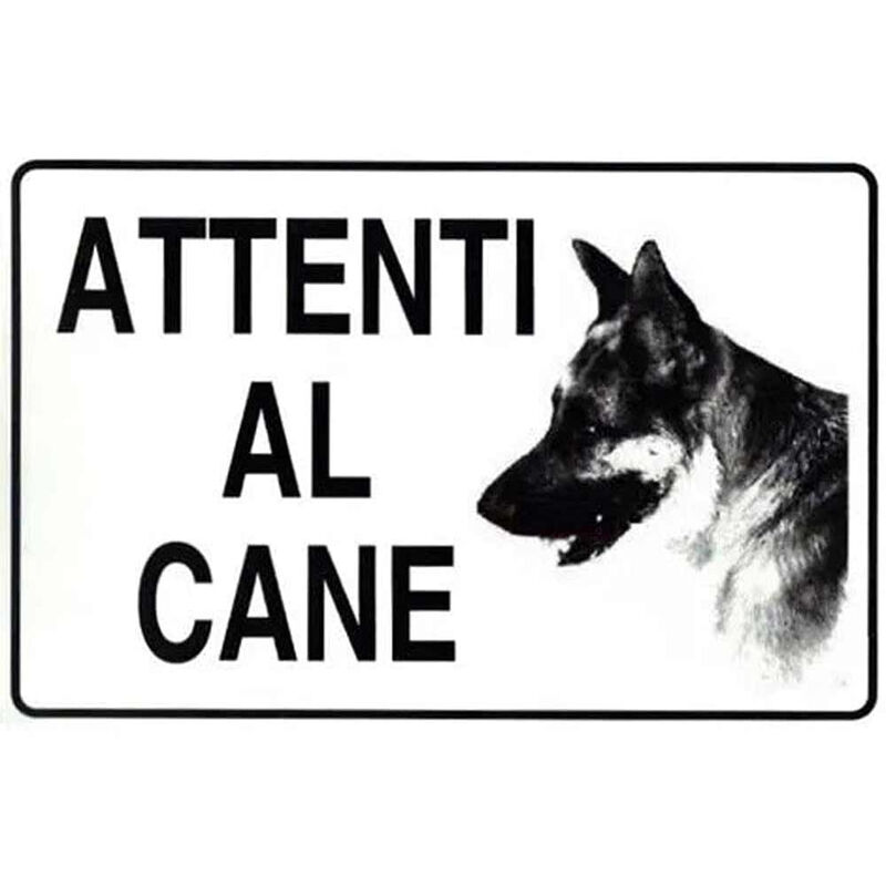 Image of Vetrineinrete - Cartello attenti al cane plastificato con biadesivo targa simbolica segnaletica 30.5x20 cm