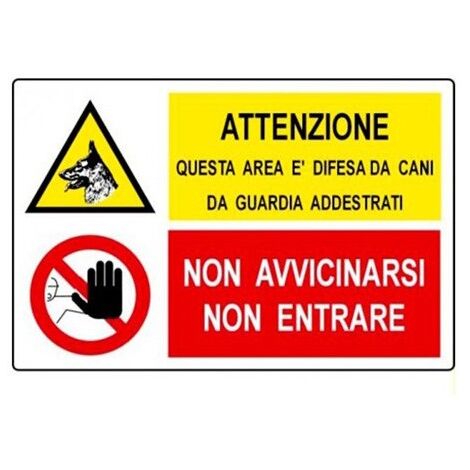 Cartello attenzione questa area è difesa da cani da guardia addestrati cm 20X30