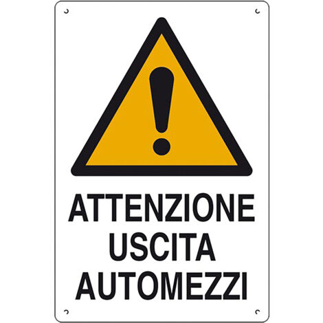 CARTELLO 'ATTENZIONE USCITA AUTOMEZZI' cm 40 x 60- 10 pezzi  - EUROSIGNALS