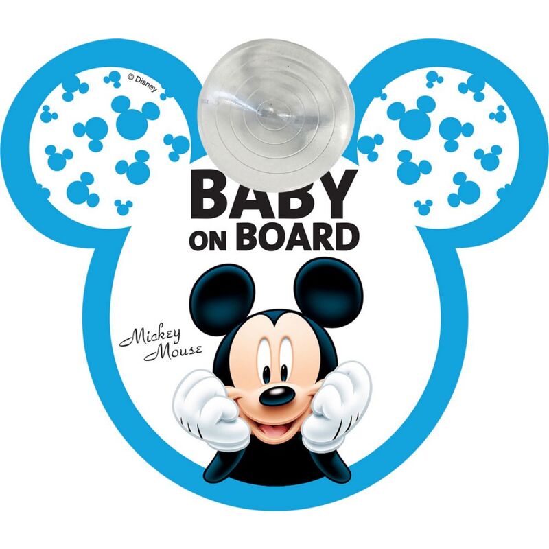 Image of Bimbo a bordo, segnale di sicurezza auto 'baby on board' grafiche Disney Mickey Mouse Topolino con attacco a ventosa