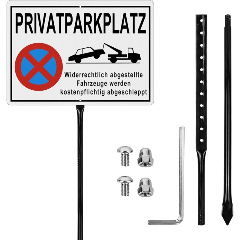 Cartello di parcheggio privato con pali da 90 cm, 35 x 25 cm, in alluminio riflettente, con fori preforati, per parcheggio privato