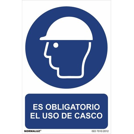 Cartello di uso obbligatorio "L'uso del casco è obbligatorio" (pvc 0,7mm) 30x40cm