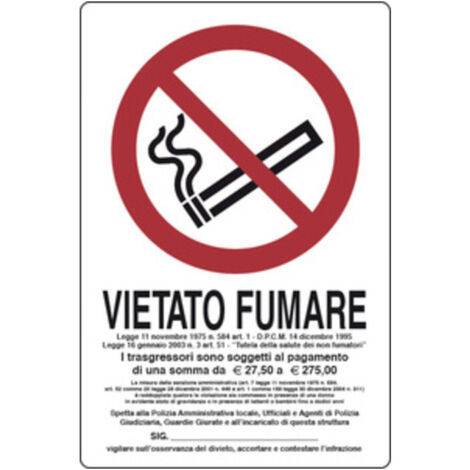 cartello etichetta targa segnaletica in pvc "vietato fumare" mm 300x200